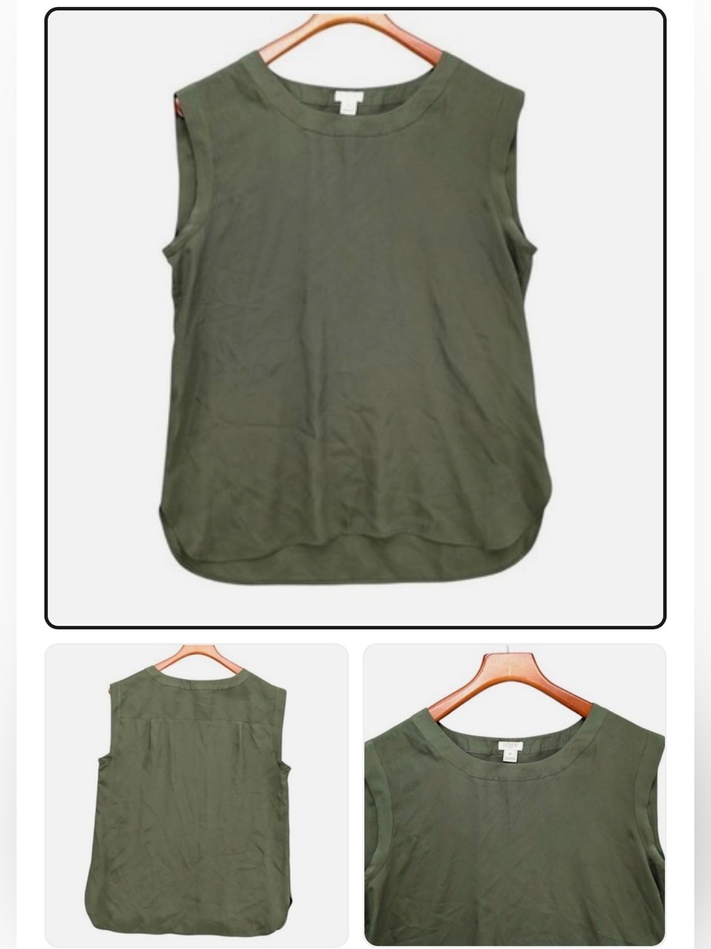 J. Crew Black Satin Cap Sleeve Olive Green Blouse XS